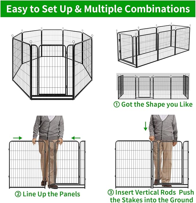 Dog Playpen Outdoor Extra Wide 8 Panels Heavy Duty Dog Fence 40" Height Anti-Rust with Doors Portable for RV Camping Yard, Total 21FT, 35 Sq.ft, Snowy Black
