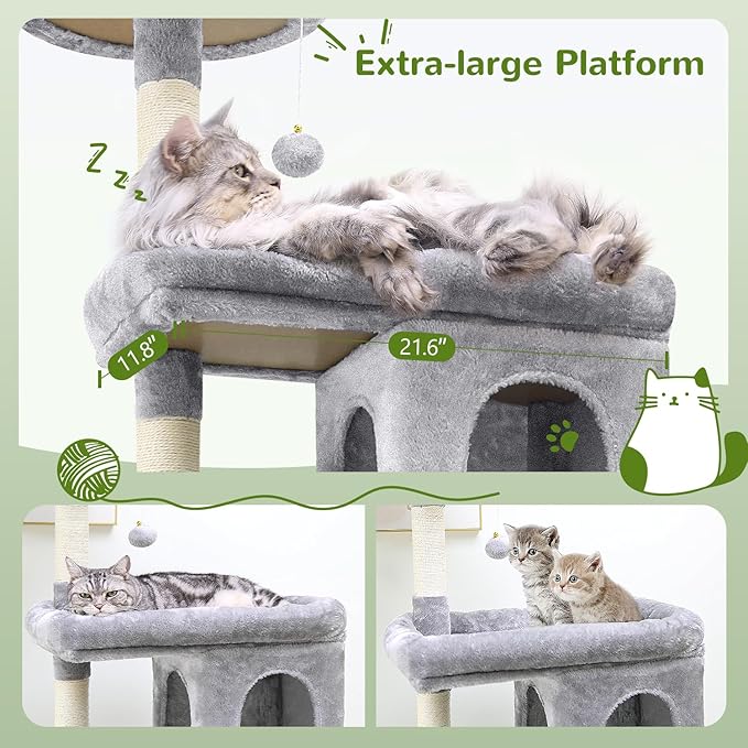 Globlazer Heavy Duty Cat Trees for Large Cats, Sturdy 72in Maine Coon Cat Tree for Large Cats 20 lbs+ Heavy Duty Cat Tower for Adult Biggest Cat with 6 Scratching Posts, Hammock, S72, Light Grey