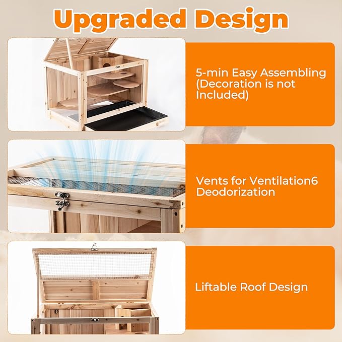 Wooden Hamster Cage, Animal Cabinet for Dwarf Syrian Hamsters Transparent Hamster Cage, Small Animal Cage, Suitable Guinea Pig,Rodents, Hamster Habitats Enclosure, Habitats with Ladder