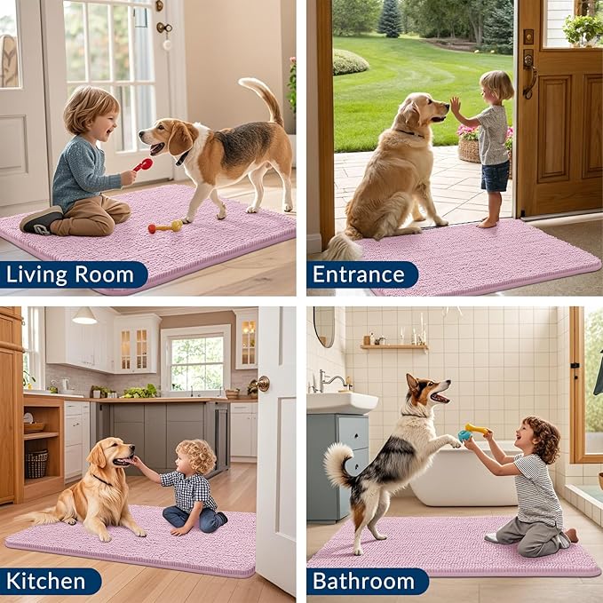 Smiry Dog Door Mat for Muddy Paws 36x24, Absorbs Moisture and Dirt Doormat, Non-Slip Washable Quick Dry Chenille Front Door Mat Indoor Entrance, Entryway Carpet for Inside Floor, Dusty Rose