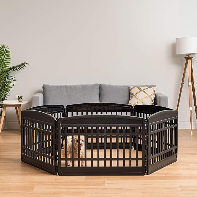 IRIS USA 24" 6-Panel Puppy Playpen, 61 x 61 x 24, Puppy Fence, Dog Playpen, Dog Play Pen Indoors, Pet Fence, Puppies/Small Dogs, Black