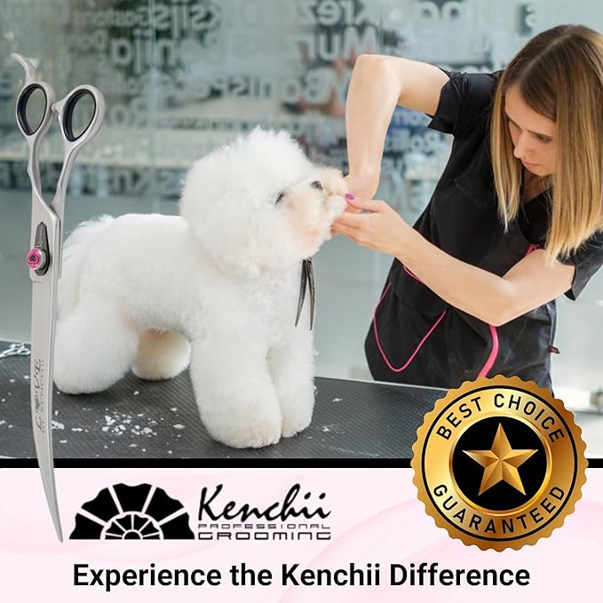Kenchii Love Dog Grooming Scissors, 9 Inch Curved Shears, Dog Scissors for Grooming, Professional Pet Grooming Scissors