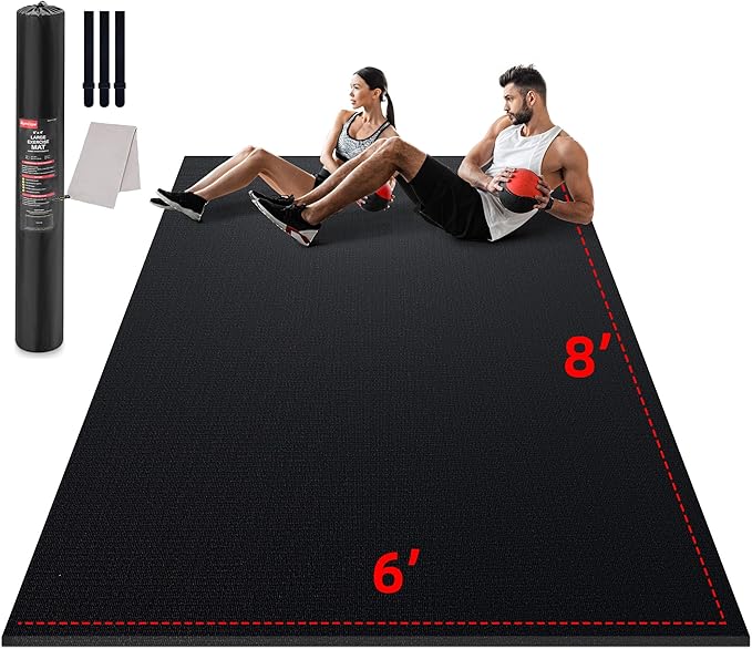 Large Exercise Mat for Home Workout,12‘x6’/10'x6'/9'x6'/8'x6'/7'x5'/6'x4' (7mm) Extra Thick Workout Mat, High-Density Gym Mat for Cardio, Jump Rope, MMA, Weights (Shoe-Friendly)
