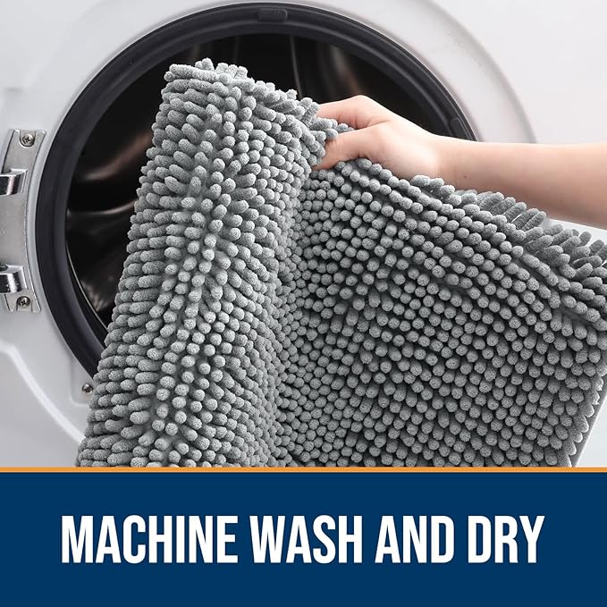 OLANLY Dog Door Mat for Muddy Paws 47x32, Absorbs Moisture and Dirt, Absorbent Non-Slip Washable Doormat, Quick Dry Chenille Mud Mat for Dogs, Entry Indoor Entryway Carpet for Inside Floor, Grey