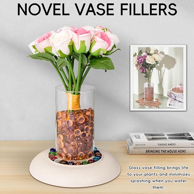 1 LB Glass Marbles, Pink Mini Flat Glass Beads~150 PCS for Vase Fillers, Floral Bottom Mancala Gems Pebbles Fish Tank Rocks for Table Aquarium,Home Decor Art Craft Supplies(0.5"~0.7")