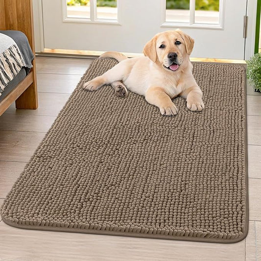 Smiry Dog Door Mat for Muddy Paws 40x32, Absorbs Moisture and Dirt Doormat, Non-Slip Washable Quick Dry Chenille Front Door Mat Indoor Entrance, Entryway Carpet for Inside Floor, Camel