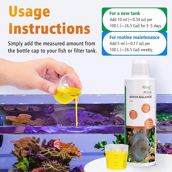 hygger Aqua Water Balance for Freshwater Saltwater, Aquarium Fish Tank Plant Coral Stabilizes Water Quality with Essential Vitamins Amino Acids Electrolyte Water Conditioner, 300 ML
