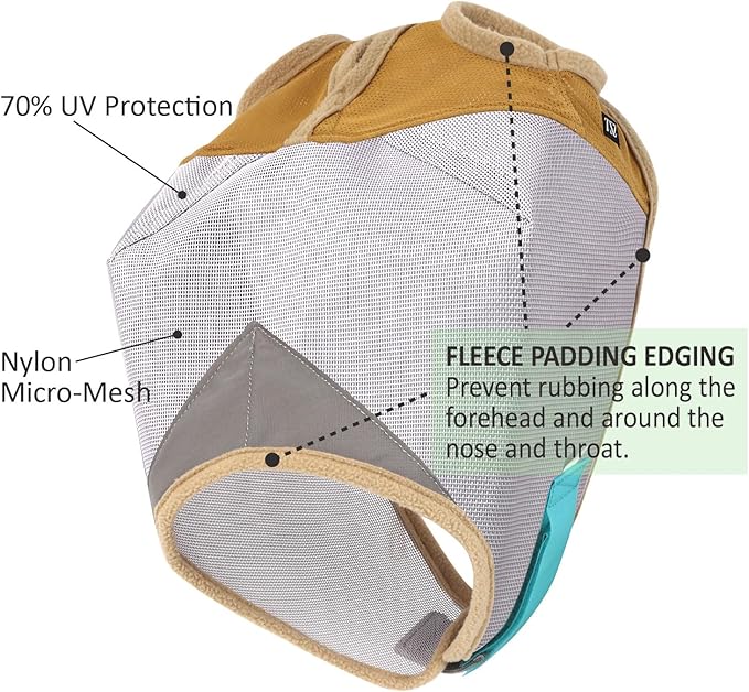 Fly Masks for Horses, 70% Uv-Block, Breathable Fly Mask for Equines, Durable, Comfortable Fit for All-Day Protection, Horse Size (Horse Fly Mask, Standard)