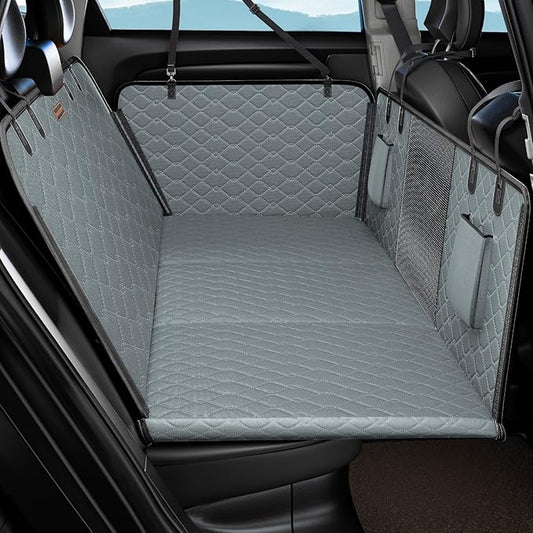 MIXJOY Back Seat Extender - Hard Bottom Dog Car Seat Cover, Waterproof & Foldable Dog Hammock for Car Travel, Grey