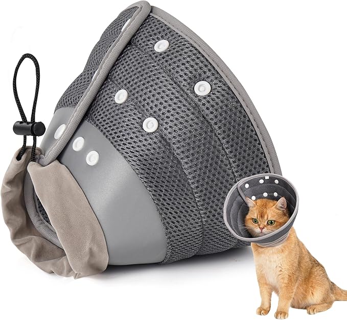 Avont Cat Cone Collar Soft to Stop Licking, Adjustable Foldable Lightweight Kitten Recovery Collar After Surgery for Small Dogs, Elizabeth Cone of Shame Alternative -Darkgrey(L)