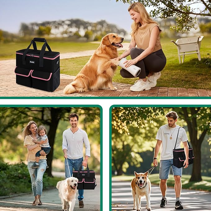 Large Pet Travel Bag Organizer - Dog & Cat Tote with Food Containers, Bowls, Feeding Mat, Perfect for Camping, Hiking (Multi-Pocket Design)