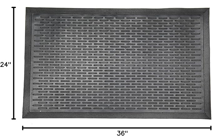 Indoor/Outdoor Hose-Wash Ribbed Design Non-Slip Rubber 2x3 Modern Entryway Mat for Entryway, Patio, Backyard, Garage, 24" x 36", Black Ribbed