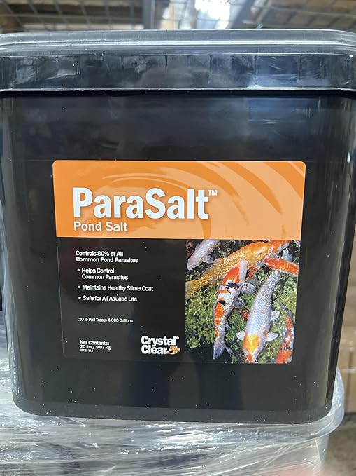 CrystalClear ParaSalt Outdoor Pond & Water Garden Rock Salt Crystals, Fish Parasite Control, Beneficial Stress Reducing & Slime Coat Treatment, Natural Aquatic Additive, Koi, Plants & Pet Safe, 20 lbs