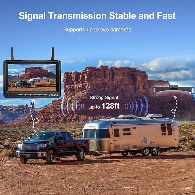 Fookoo HD 1080P 7-inch Wireless Backup Camera, 7" Split Screen Monitor + Rear View Licence Plate Camera, DIY Guide Lines Wide Angle IP69 Waterproof Easy to Install for Car Pickup Van SUV - DW7CT