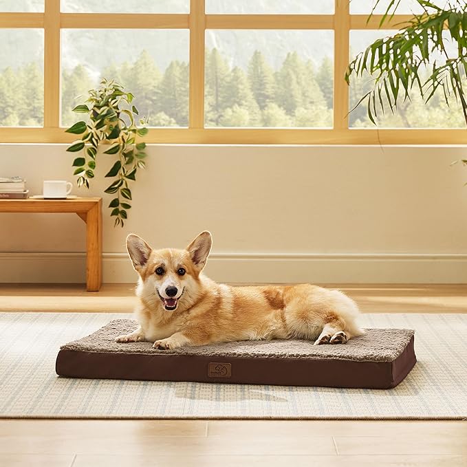 Bedsure Large Dog Bed for Crate - Orthopedic Flat Pet Beds with Removable Washable Cover, Egg Crate Foam Crate Mat, Suitable for Pet Up to 50 lbs