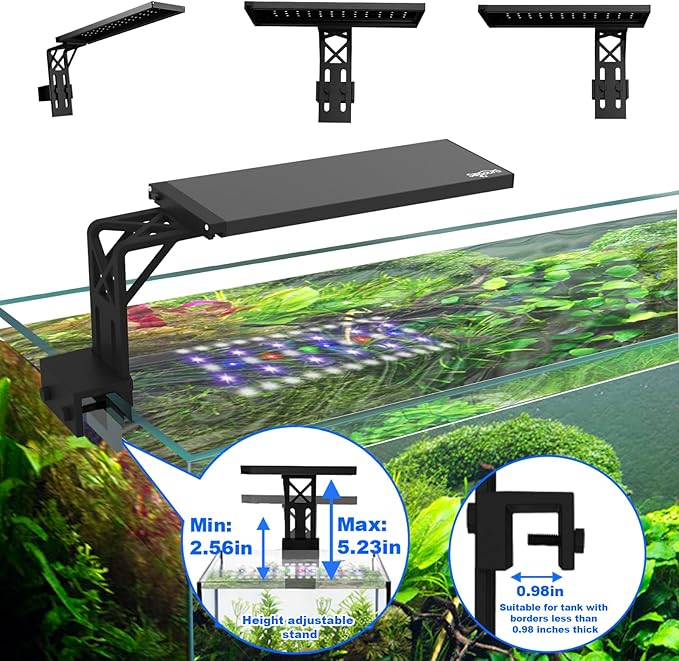 Clip On Aquarium Light for Plants-24/7 Cycle Fish Tank Light with Timer, Full Spectrum+7 Colors Mode, Auto On/Off, Adjustable Brightness and Height, 20W (12inch for 12-20 inch Tank)