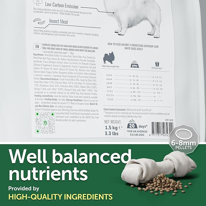 Nature's Protection Superior Care White Dogs Grain-Free Dry Dog Food - High Protein, Tear Stain Dog Food for Small & Mini Breeds Light Coated Adult Dogs, Fresh Pet Meal, Insect, 22 lb