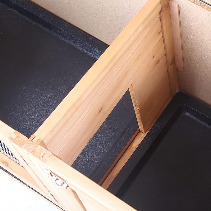 PawHut Wooden Rabbit Hutch Bunny Hutch Cage Guinea Pig with Waterproof Roof, No Leak Tray and Feeding Trough, Indoor/Outdoor, Natural