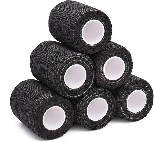 TOBWOLF 12PCS First Aid Self Adherent Bandage, 3" x5yd / 7.5cmx4.5m Cohesive Bandage Tape Wrap, Elastic Athletic Non Woven Fabric Sport Wrap for Sports, Medical - Black