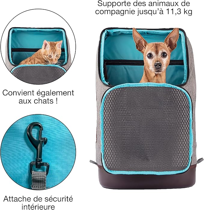 Kurgo Dog Carrier Backpack for Small Pets - Dogs & Cats | TSA Airline Approved | Cat | Hiking or Travel | Waterproof Bottom | G-Train | Ruck Sack | Heather Grey