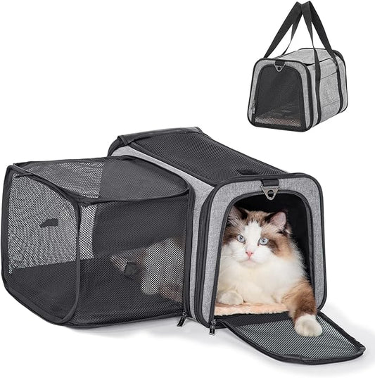 Petsfit Cat Carrier Airline Approved, 17 X11 X11 Soft-Sided Pet Carrier for Medium Cat/Small Dog with Extra Relax Space, Pet Privacy Protection, Fit for Travel, Gray