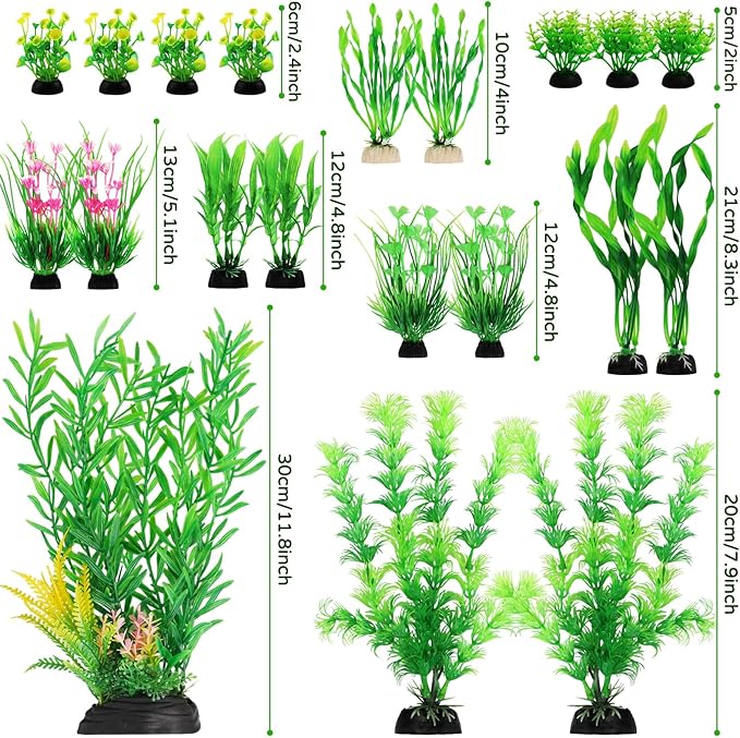 Fish Tank Plants, 20pcs Aquarium Decor Green Plants Artificial Aquarium Decorations Plant, Fish Tank Accessories for Household and Office Aquarium Simulation, Small to Large