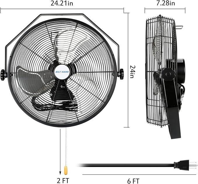 BILT HARD 4600 CFM 20 in. Industrial Wall Mount Fan, 3-Speeds High Velocity Wall Fan with Sealed Motor, Heavy Duty Metal Barn Fans for Garage, Commercial, Greenhouse, Warehouse & Shop Use