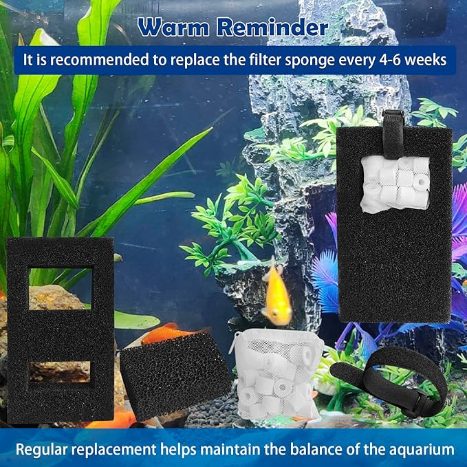 Filter Media Replacement Compatible with Fluval SPEC, EVO, Betta and Flex Desktop Aquarium, Includes 2 Carbon Filter Refills, 2 Foam Filter A1376, 2 Ceramic Rings and 2 Filter Cord