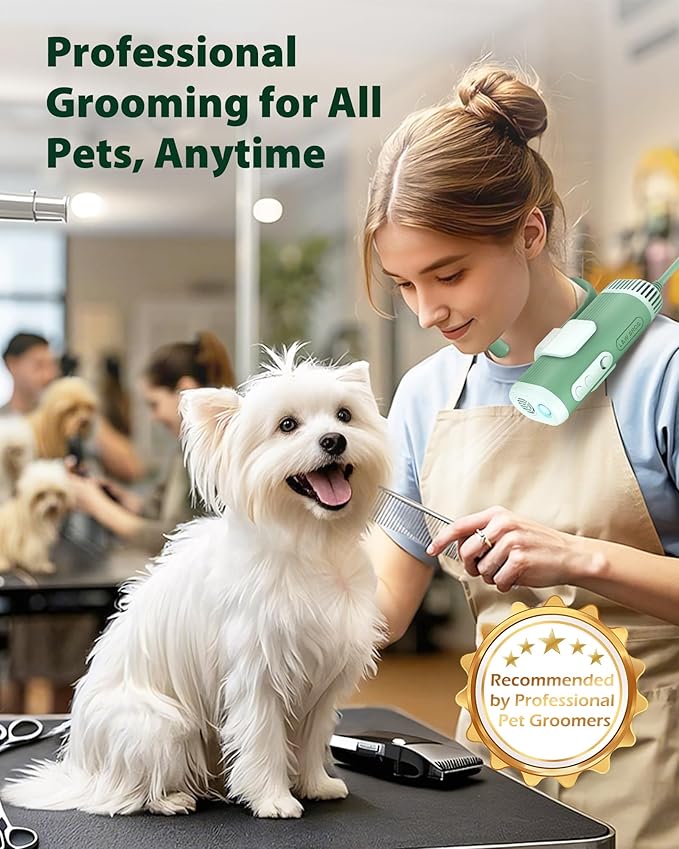 L&W BROS. Hands-Free Dog Dryer – Powerful & Professional Pet Blow Dryer for Small & Medium Dogs & Cats, Adjustable Airflow, Easy Storage, Negative Ion Technology (Green)