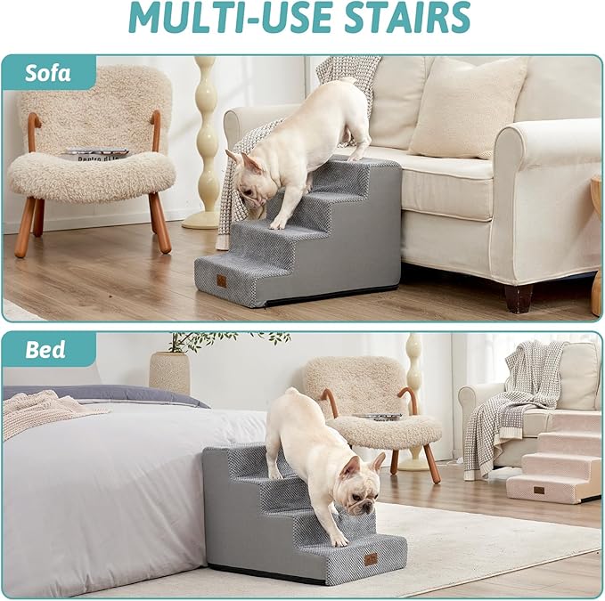 Dog Stairs for Small Dogs, 4 Tier Wider Pet Stairs for Couch and Beds, 17.7" H Non-Slip Dog Steps for Old Cats, Puppy, Small Medium Dogs, 17.7x23.6x17.7 inch, Grey