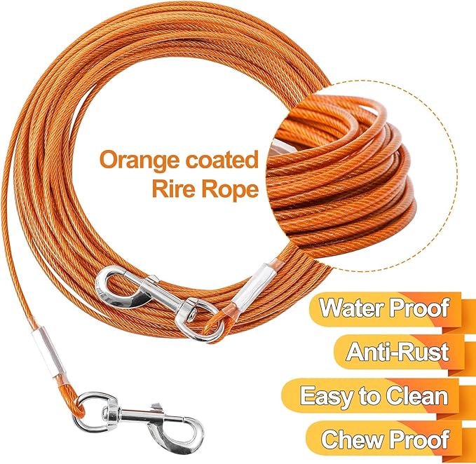 Tie Out Cable for Dogs,100FT Dog Leads,Heavy Duty Tie Out Cable for Large Dogs Up to 125lbs,Durable Dog Runner Tether Line for Outdoor,Yard