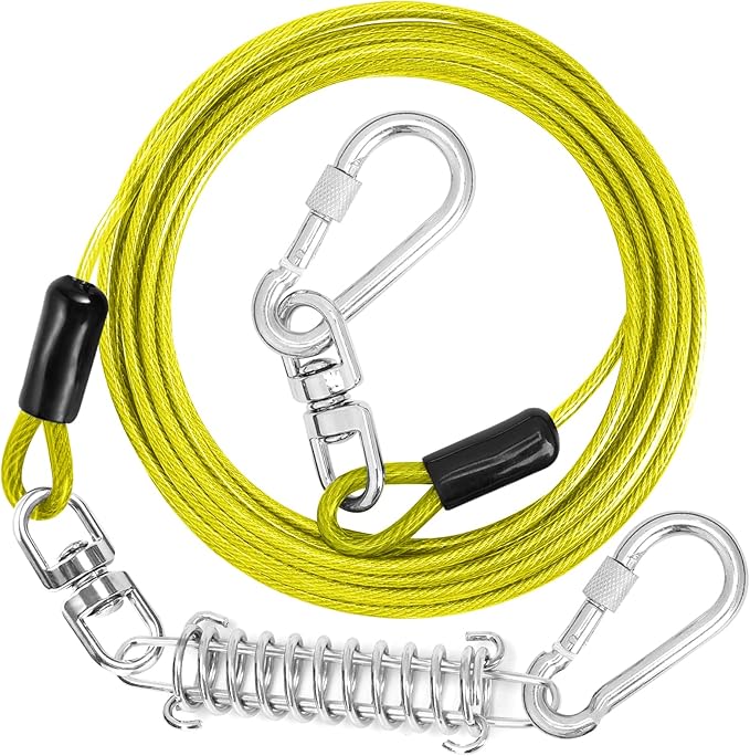jenico Dog Tie Out Cable - 25ft Dog Lead for Yard - Heavy Duty Dog Chain with Shock Spring - Outdoor Tether Leash for Small Large Dogs Up to 500 lbs