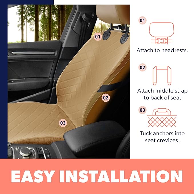 Active Pets Dog Car Seat Cover, Waterproof Front Seat Protector for SUV Truck Sedan, Pet Safety Travel Comfort System with Universal Fit, Beige