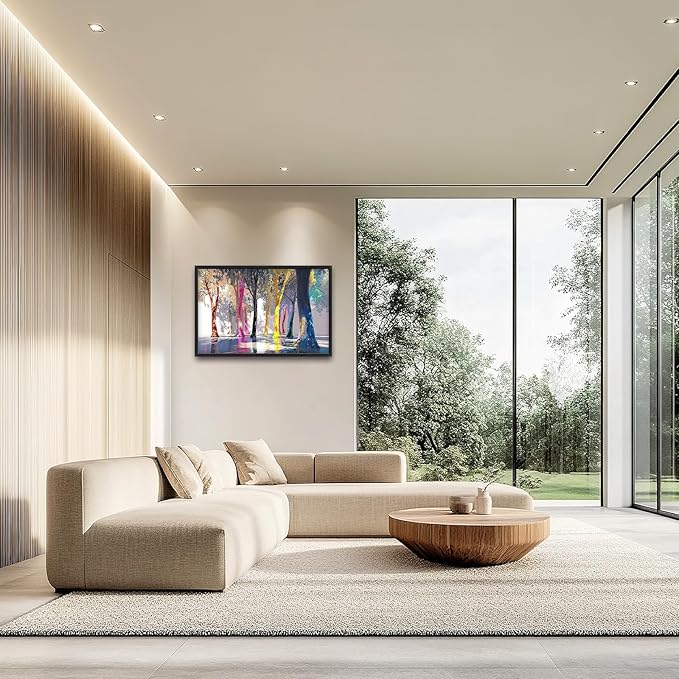 Framed Large Trees Wall Art for Living Room, Oversized Abstract Forest Wall Decor Colorful Nature Canvas Painting Modern Artwork Home Decoration for Living Room Bedroom Dining Room Office 36"x24"