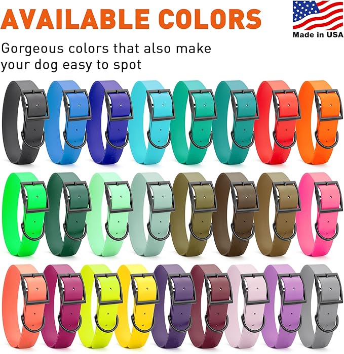 Dogline Biothane Waterproof Dog Collar Strong Coated Nylon Webbing with Black Hardware Odor- Proof for Easy Care Easy to Clean High Performance Fits Small Medium or Large Dogs, Safety Yellow
