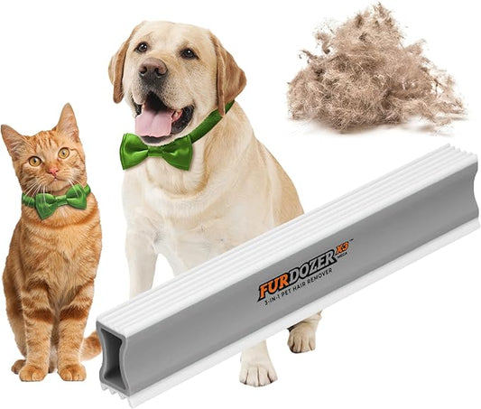 FurDozer X3 MEGA Pet Hair Remover & Auto Detailing Tool - Cat & Dog Hair Remover for Carpet, Car Interior, Couch, Bedding, & Furniture - Reusable Pet Hair Removal Tool for Dog Fur & Lint, 10", Grey