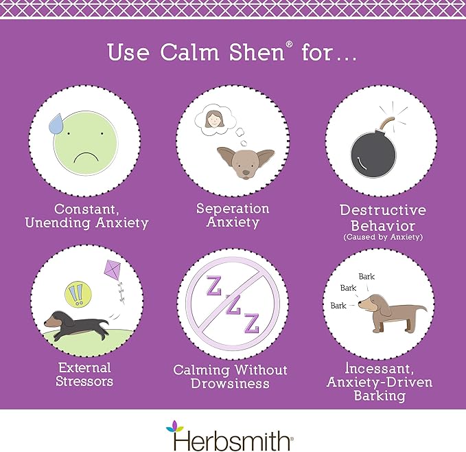 Herbsmith Calm Shen – Herbal Blend for Dogs & Cats – Natural Anxiety Remedy for Dogs & Cats – Feline and Canine Calming Supplement – 75g Powder