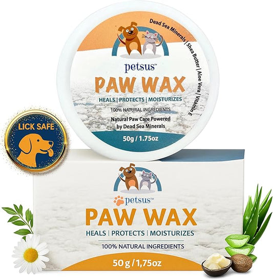 Natural Dog Paw & Nose Balm – Moisturizing Paw Wax with Dead Sea Minerals | Lick-Safe, Organic Balm for Dry, Cracked Paws & Dry Noses | Heat, Ice & Terrain Protection – 1.75 oz