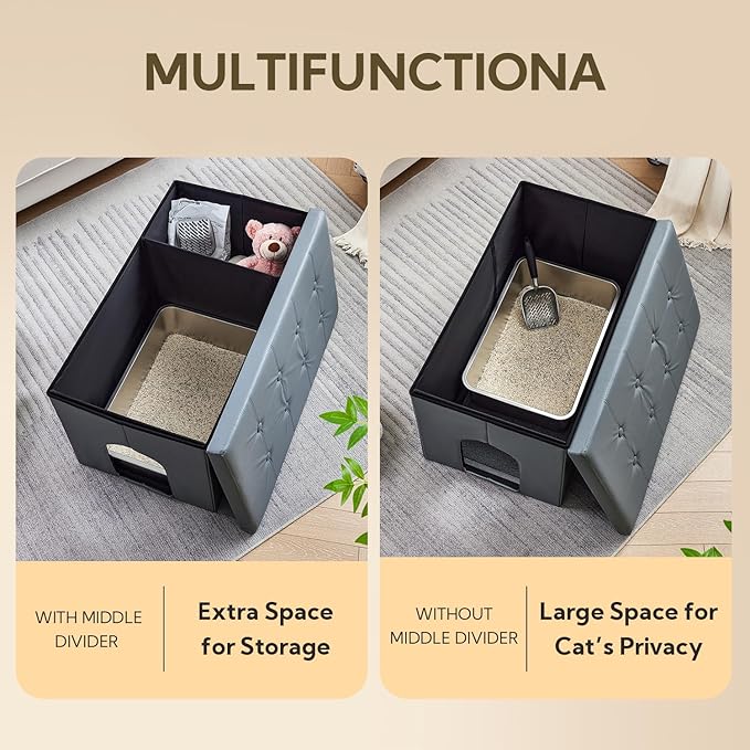 MEEXPAWS Cat Litter Box Enclosure Furniture Hidden, Cat Washroom Bench Storage Cabinet | Extra Large 35.4'' x 19.7'' x 19.7''| Dog Proof | Waterproof Inside/Easy Clean | Easy Assembly | Odor Control