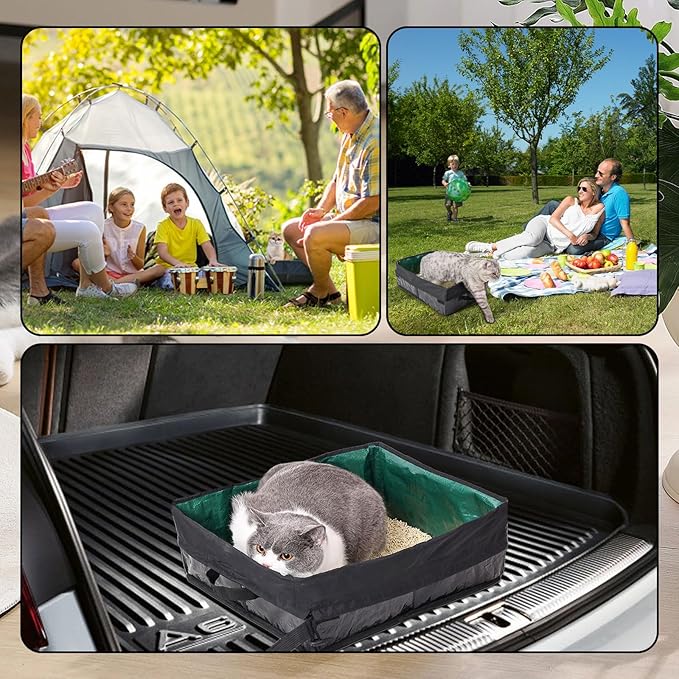 Travel Litter Box for Cats, Foldable Portable Litter Box, Leak Proof Cat Travel Carrier with Kitty Litter Scoop Bowl, Collapsible Waterproof Odor Free Easy Carrier for Car Outdoor