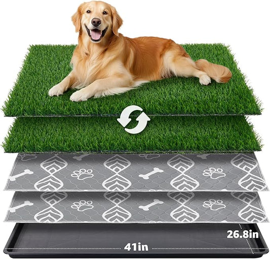 LOOBANI 47.6x29.2in Large Dog Litter Box with 2 Artificial Grass Patch + 2 Washable Pee Pads, Quickly Absorbency Portable Patio Potty for Balcony Apartment Use