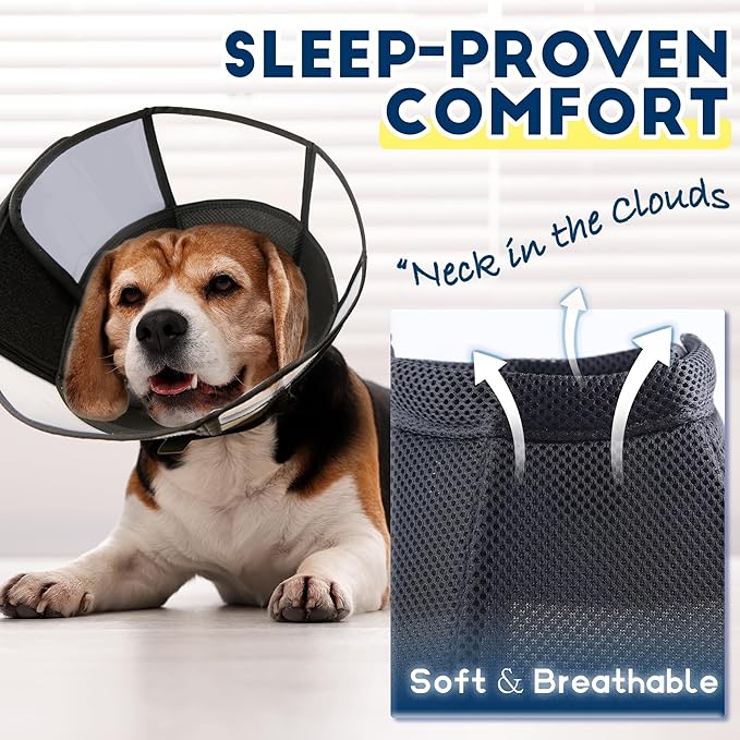 Soft Dog Cone Collar, Comfortable Pet Recovery Neck Collars After Surgery for Large Medium Dogs, Plastic Breathable Elizabethan Dog Head Circle Stop Licking, Adjustable Cones 28cm Long (ML Black)