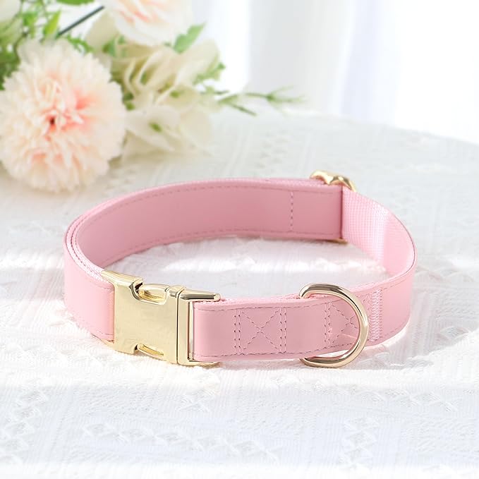PET ARTIST Soft PU Leather Dog Collar, Bright & Classic Pink Dog Collar with Quick Release Rose Metal Buckle, Adjustable Nylon Padded Durable Pet Collars for Small Dogs Girl, Neck Fit 9-14"