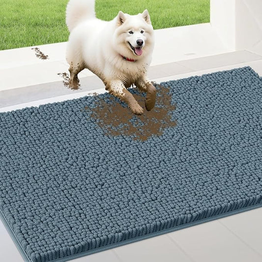 IM HOME 48" x 38" Dusty Blue Dog Door Mats for Muddy Paws, Chenille Absorbent Dog Mat, Non Slip Heavy Mud Mat for Dogs, Soft Pet Bed Mat for Entryway, Mud Paws, Inside Floor