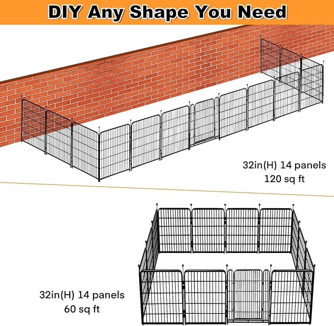 Tall Garden Fence, 32 in(H) Dog Fence Outdoor for Yard. 12 Panels Total 26.6 Ft(L) Puppy Playpen, Suitable for Indoor or Outdoor Use Play Pens for Puppys, Large Dog Pen, Fences for Garden