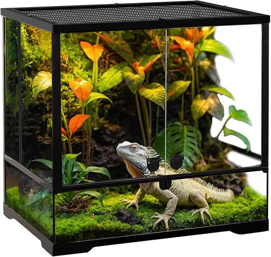 32 Gallon Professional Glass Terrarium 24"x18"x18" Durable Reptile Habitat Tank with Heat Resistant Aluminum Alloy Frame, Dual Front Swinging Doors for no Jam by Sand and Other Debris