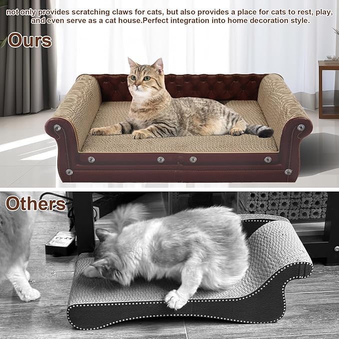 Scratching Sofa, Couch Shaped Thick Scratching Cardboard, Lounge Bed for Indoor Rest&Play, Sofa Scratcher Pad (Brown, 22.4" L X 12.2" W X 6.3" H)