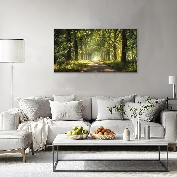 Large Forest Tree Wall Art Canvas Living Room Nature Green Pictures Framed Prints Oversize Wall Decor Landscape Painting for Bedroom Dining Office Home 60"x30"