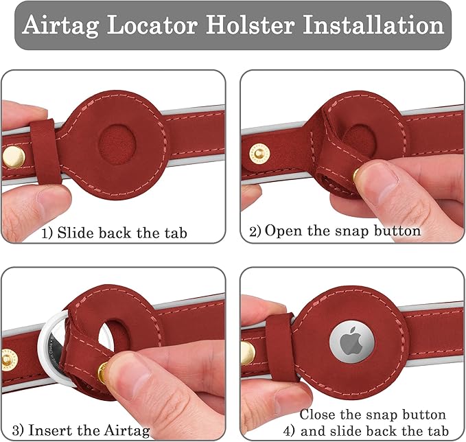 OOPSDOGGY Reflective Geniune Leather Airtag Dog Collar Soft Padded Collars for Small Medium Large Breed Dogs Puppy, 4 Sizes, 7 Colors (Red, Small, 9"-12")