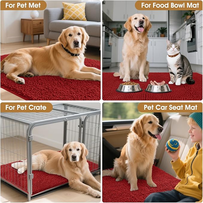 IM HOME 36" x 24" Red Dog Door Mats for Muddy Paws, Chenille Absorbent Dog Mat, Non Slip Heavy Mud Mat for Dogs, Soft Pet Bed Mat for Entryway, Mud Paws, Inside Floor